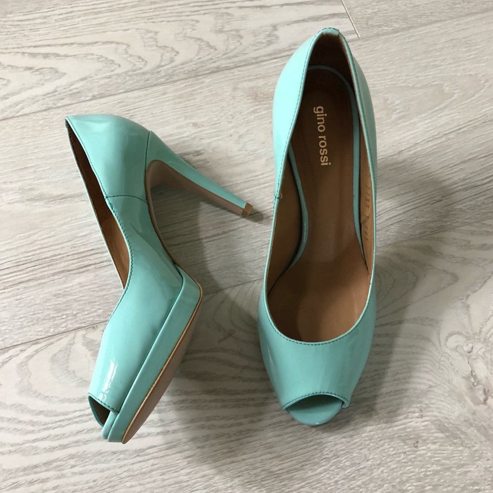 GINO ROSSI Leather Peep-toe Platform Pumps Heels - Picture 2 of 8